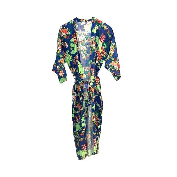 Lilly Other - Vintage Lily Multi Color Floral Asian Kimono Belted Robe Size Medium